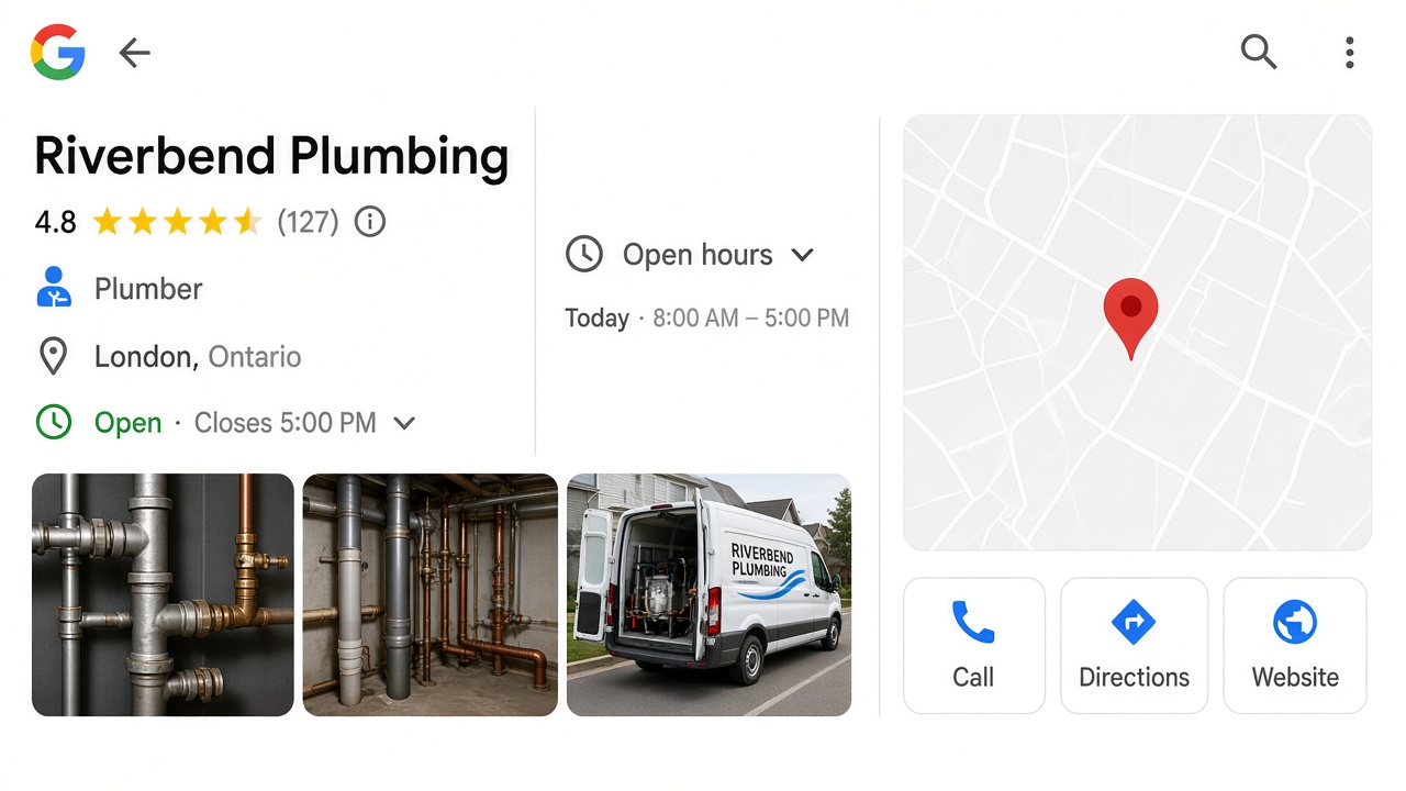 Example, Riverbend Plumbing, a made-up London business