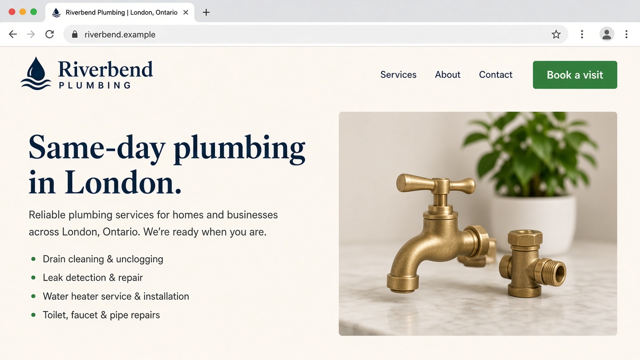 Example, Riverbend Plumbing, a made-up London business